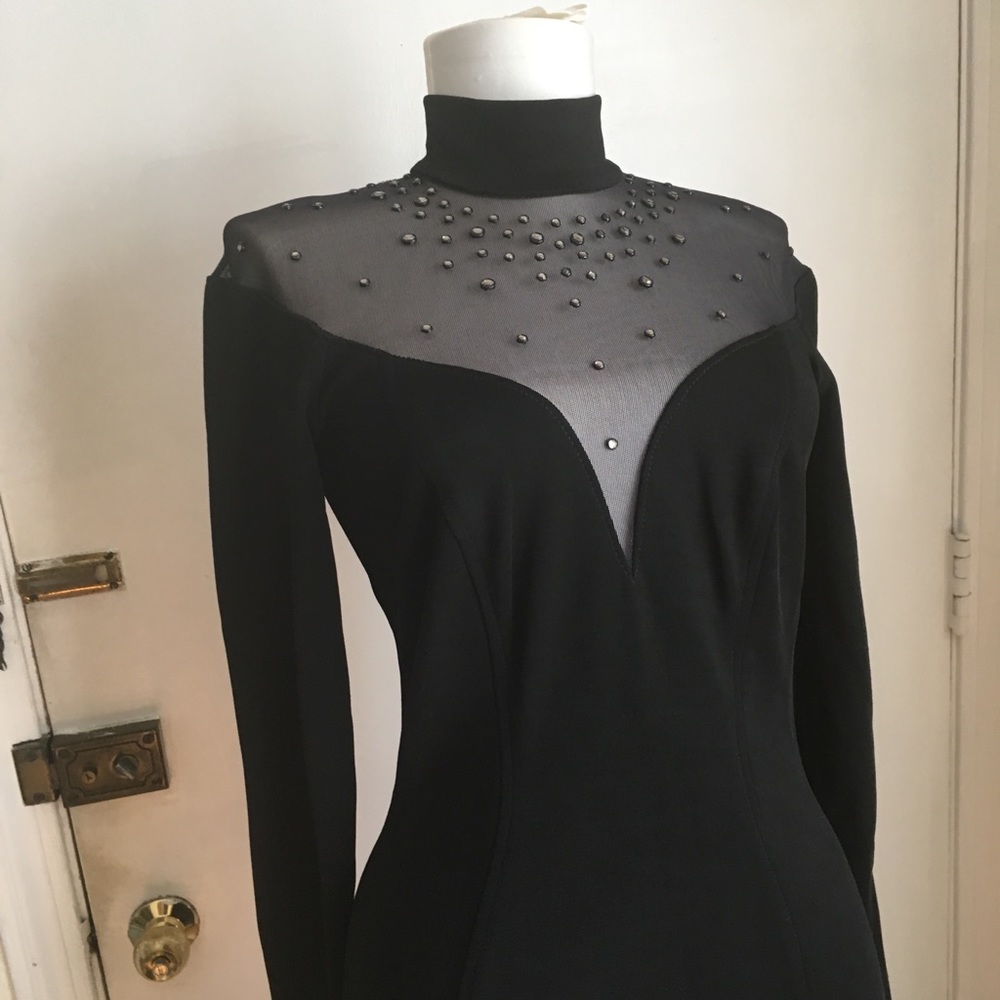 Vtg Lillie Rubin Sheer Mesh Panel Rhinestone Dress - Picture 4 of 8